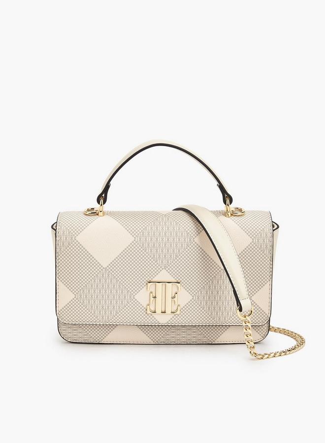 ELLE Monogram Print Satchel Bag with Chain Strap - Image 1